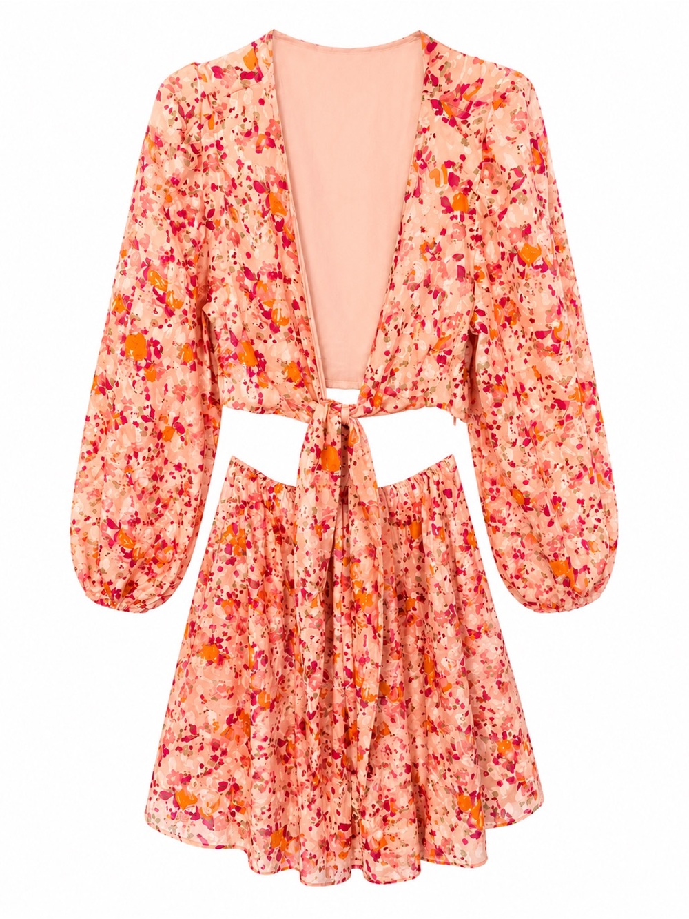 Meet‎ Me In Santorini Floral Tie Front Cutout Mini Dress NWT Large Pink Resort